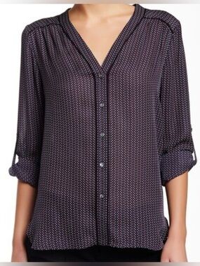 Vince Mini Geometric Print Silk Blouse Women’s XS